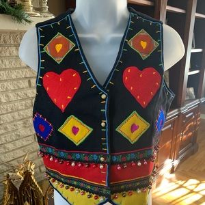 Jou Jou cotton w/felt patches artisan vintage vest. So cute!❣️
